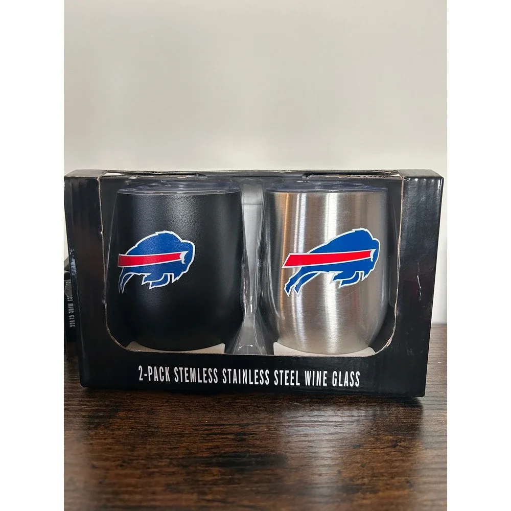 Buffalo Bills NFL 2-Pack Stemless Stainless Steel Wine Glass Tumbler Set NEW